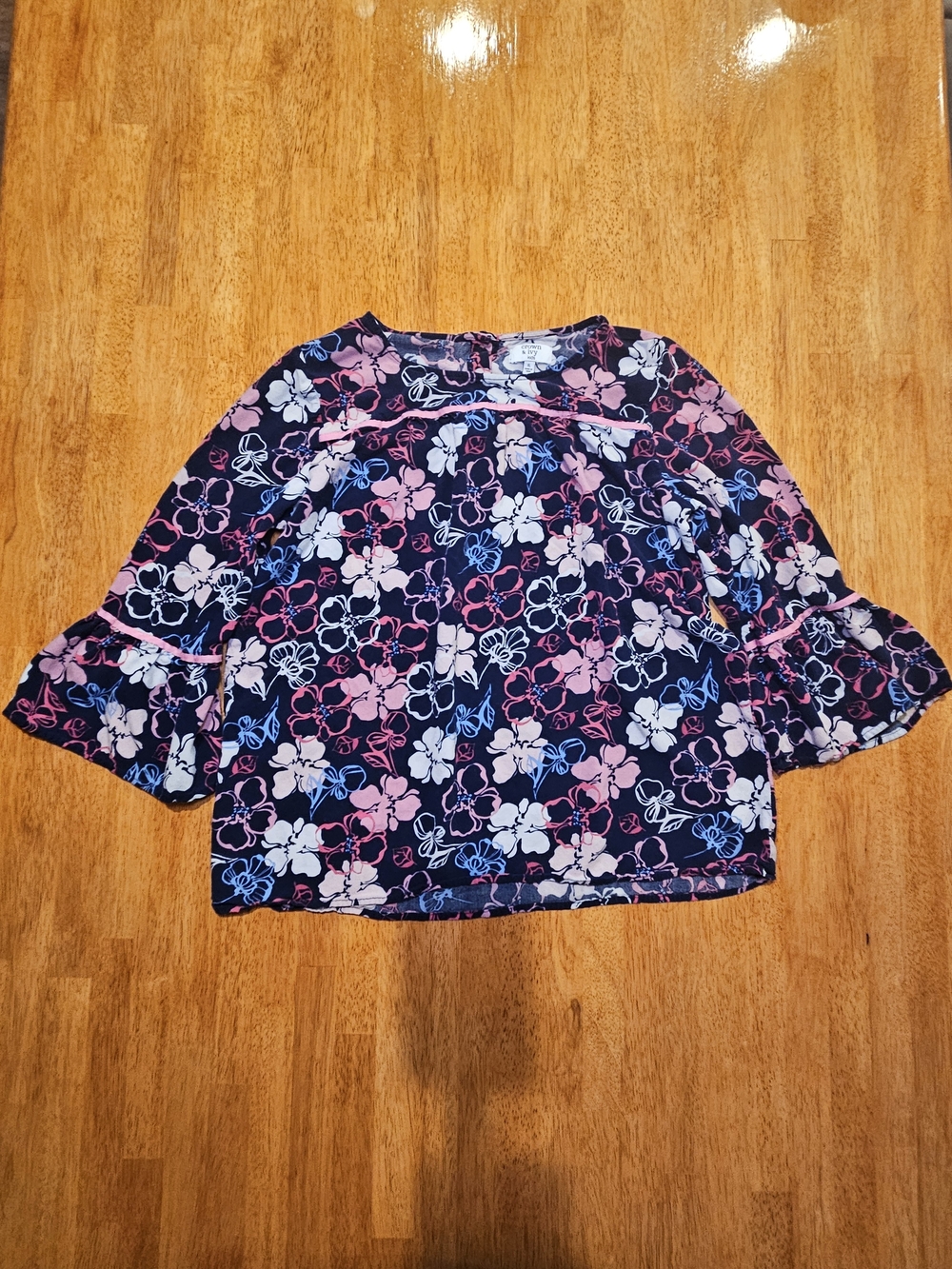 crown & ivy Navy Floral Blouse with Pink and White Flowers